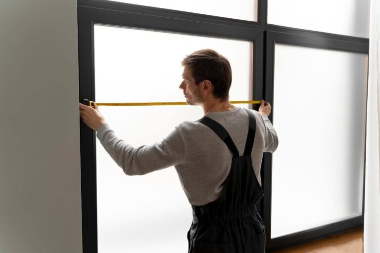 Contractor taking measurements and deciding what is a good R-value for windows​.